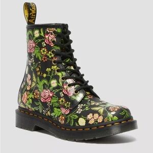 Dr Martens Floral Boots 1460 Bloom Lace Up Butterflies Rare Leather Black Size 9